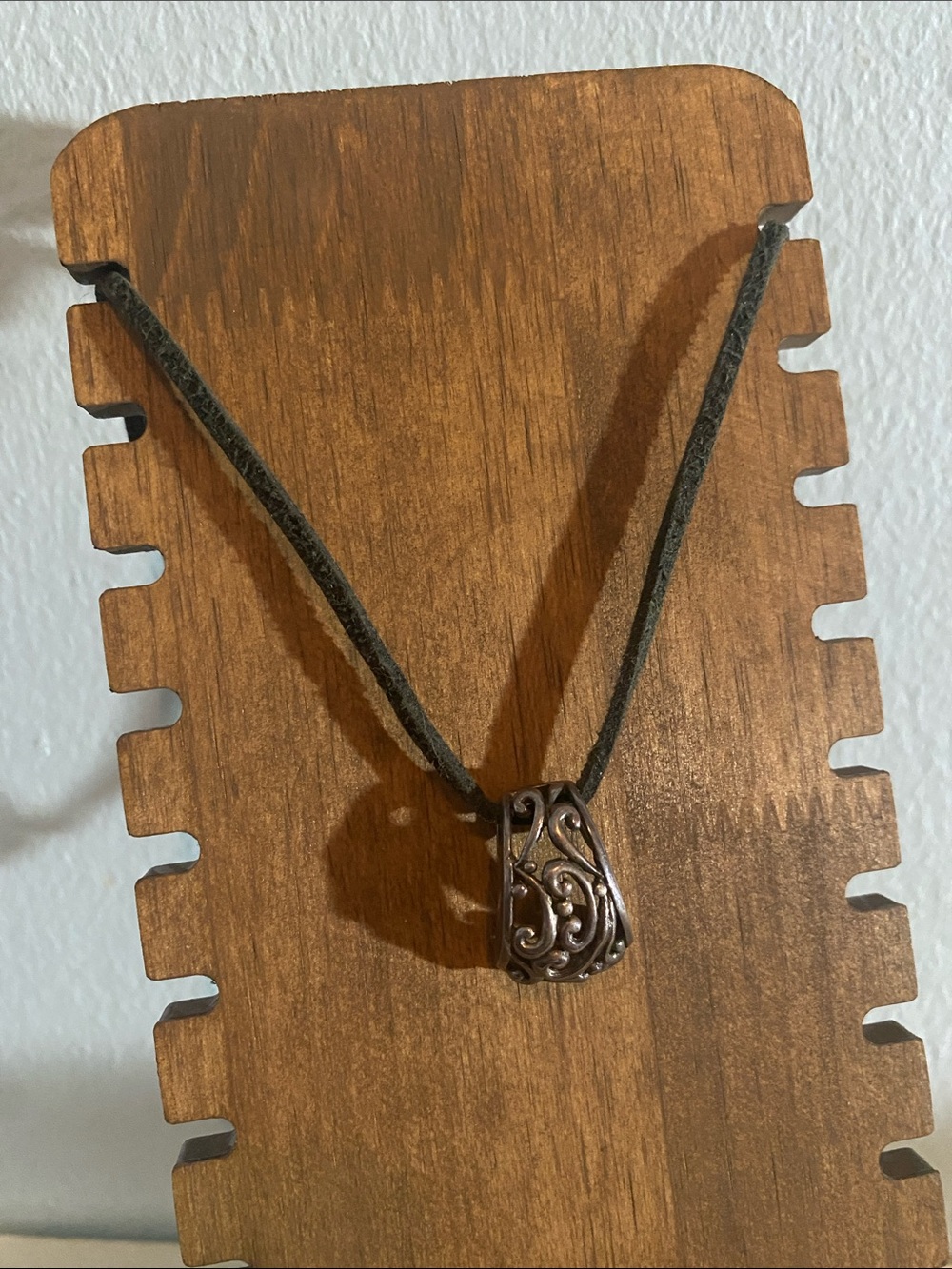 Filigree Pendant on Black Suede Cord Necklace